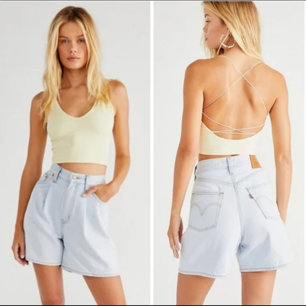 Levi's Ribcage Shorts Pleated Rigid Denim Jeans Wide Loose High Waisted